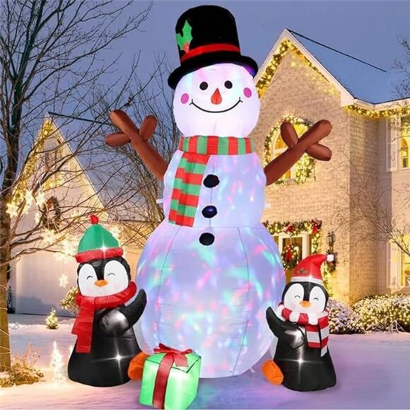 6FT Christmas Inflatables Outdoor Decor Upgrade Cute Inflatable Snowman Penguins - Picture 7 of 7